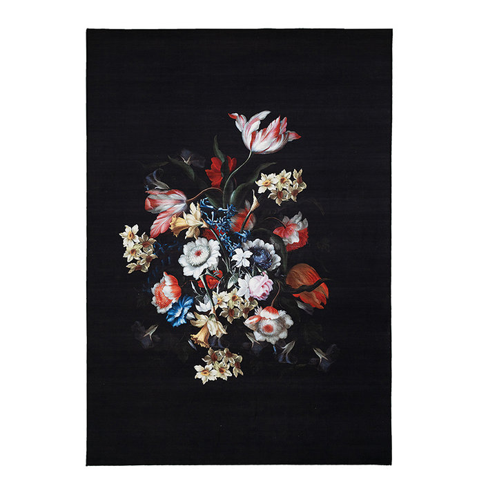 Bloemen vloerkleed - Florine Zwart/Blauw - 1