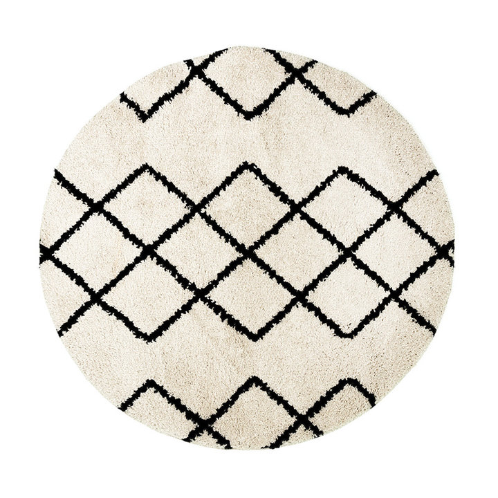 Rond hoogpolig vloerkleed - Grand Diamond Creme/Zwart   - 1