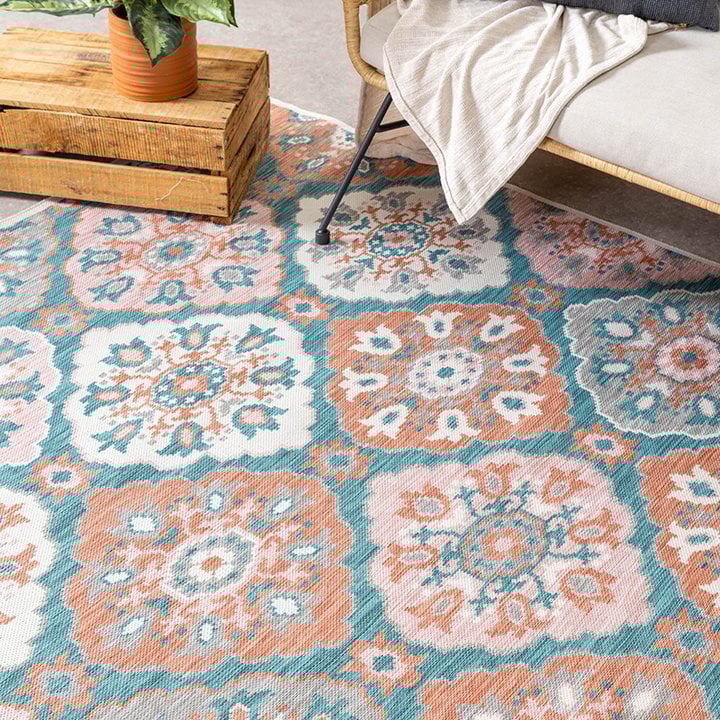 Bohemian buitenkleed - Vedra Tile Blauw - 2