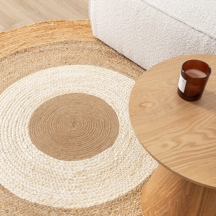 Rond Jute vloerkleed - Mirai Border Wit/Naturel - 2