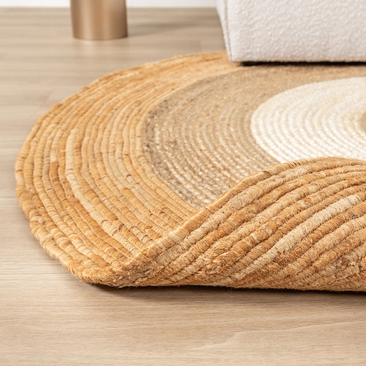 Rond Jute vloerkleed - Mirai Border Wit/Naturel - 5