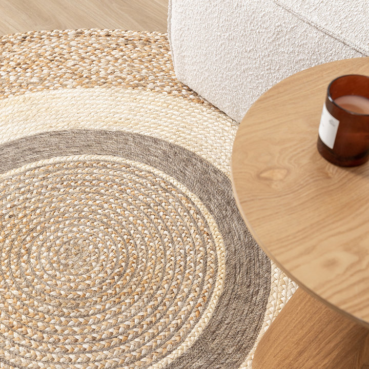 Rond Jute vloerkleed - Mirai Border Wit/Melange - 2