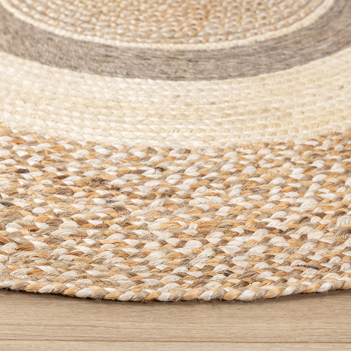 Rond Jute vloerkleed - Mirai Border Wit/Melange - 4