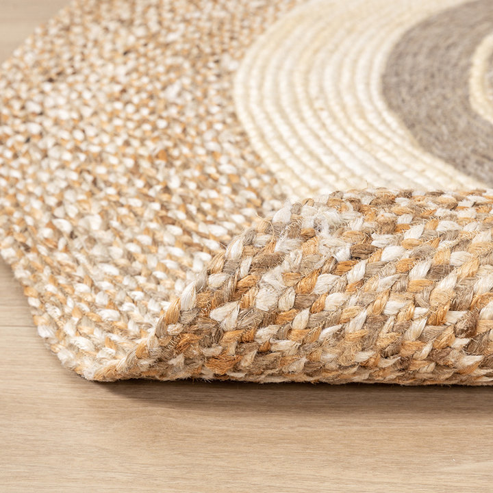 Rond Jute vloerkleed - Mirai Border Wit/Melange - 5