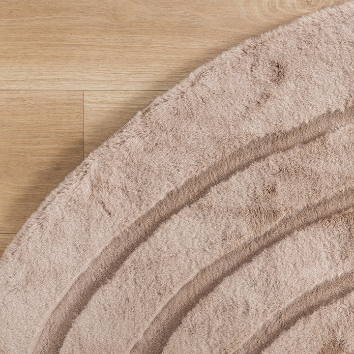 Rond hoogpolig vloerkleed - Carvy Curves Taupe - 3