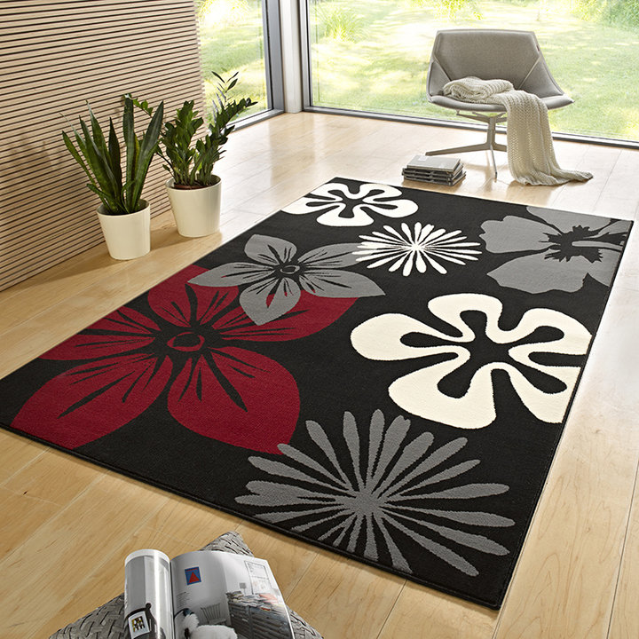 Bloemen vloerkleed - Gloria Flora Zwart Rood