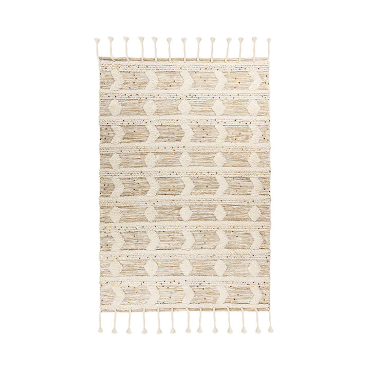 Bohemian vloerkleed - Basai Fringe 425 Creme/Groen - 1