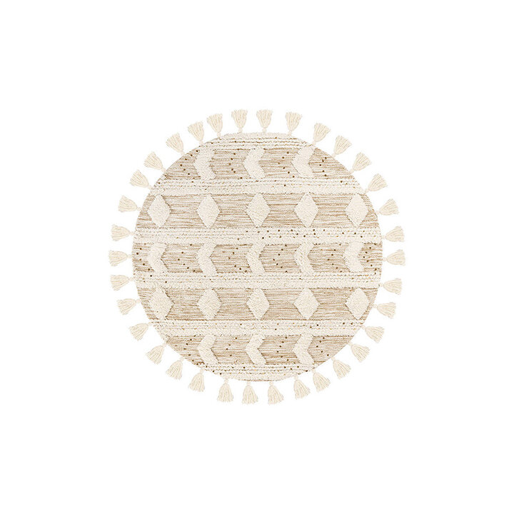 Rond bohemian vloerkleed - Basai Fringe 425 Creme/Groen - 1