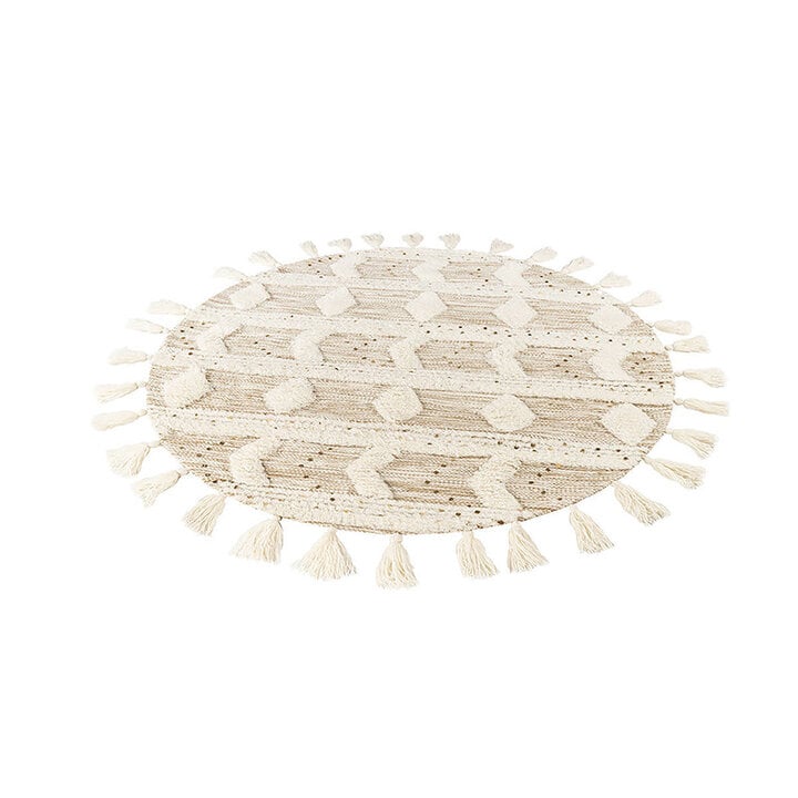 Rond bohemian vloerkleed - Basai Fringe 425 Creme/Groen - 2