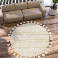 Rond bohemian vloerkleed - Basai Fringe 525 Crème