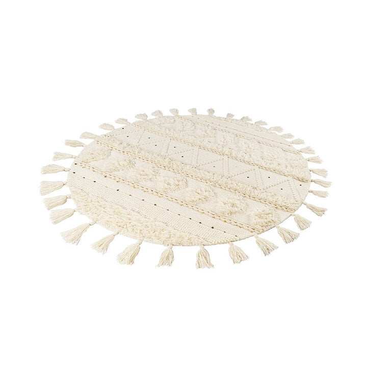 Rond bohemian vloerkleed - Basai Fringe 525 Creme - 2