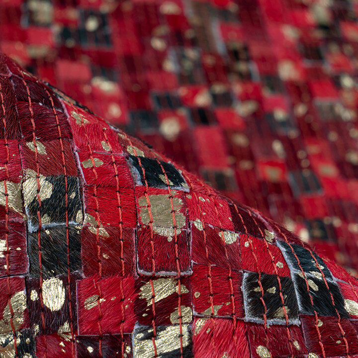 Leren patchwork vloerkleed - Filz 100 Rood/Goud - 3