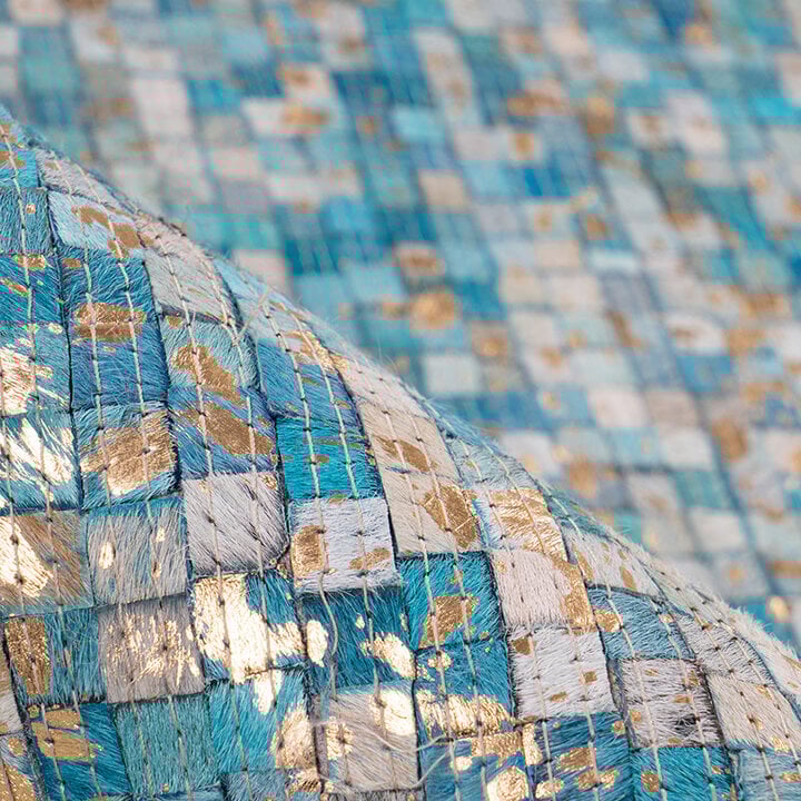 Leren patchwork vloerkleed - Filz 100 Turquoise/Goud - 3