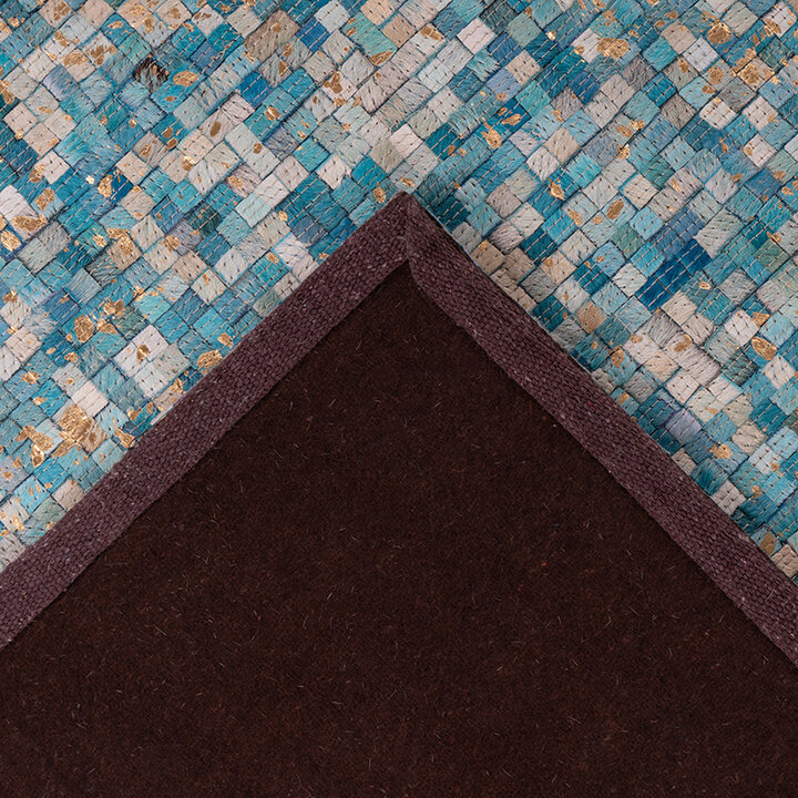 Leren patchwork vloerkleed - Filz 100 Turquoise/Goud - 4