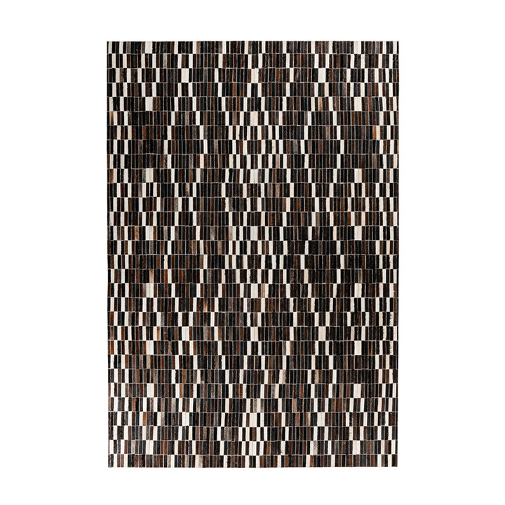 Leren patchwork vloerkleed - Limousin 125 Zwart/Wit - 1