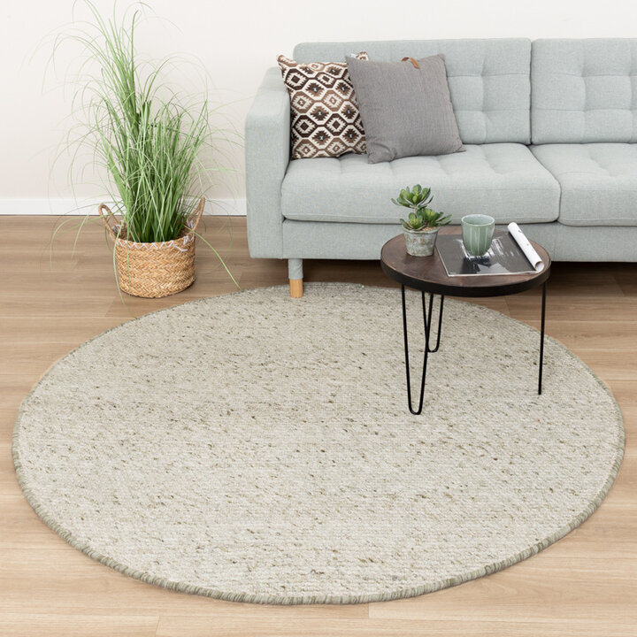 Rond wollen vloerkleed - Feline Lichtgroen/Gemeleerd 