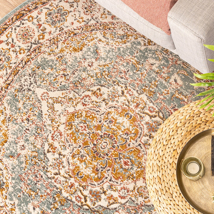 Rond vintage vloerkleed - Thirza Medaillon Lichtblauw/Multicolor  - 2