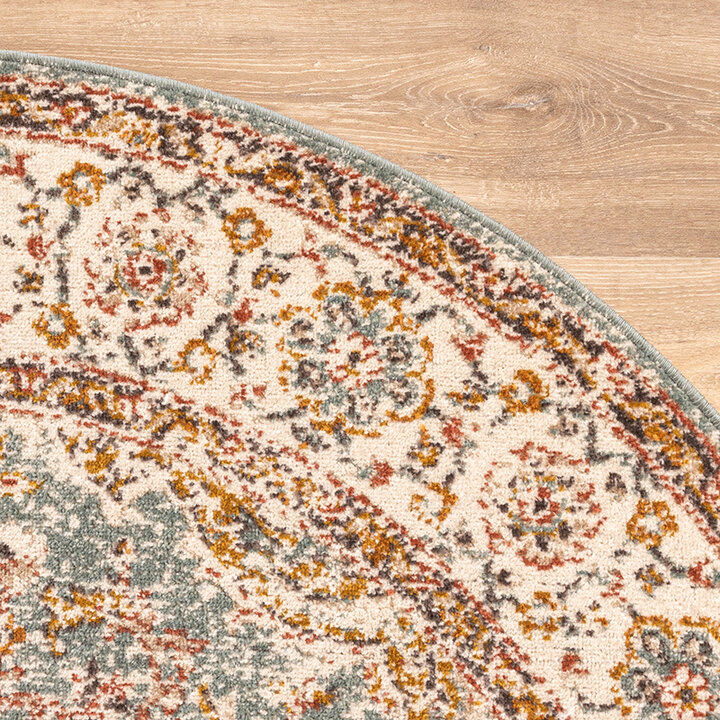 Rond vintage vloerkleed - Thirza Medaillon Lichtblauw/Multicolor  - 5