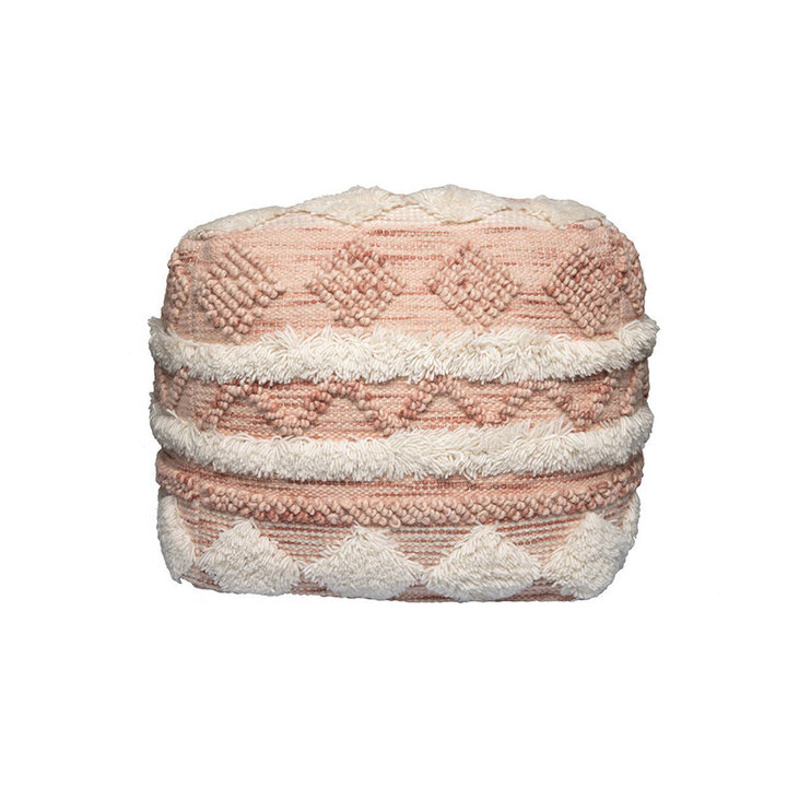 Bohemian poef kubus - Basai 225 Roze/Creme - 2