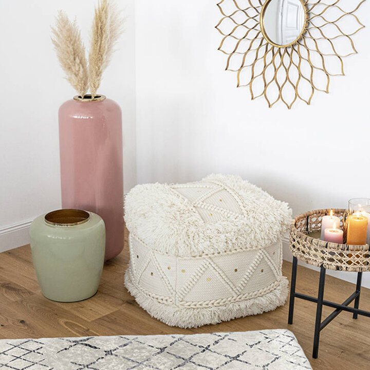 Bohemian poef kubus - Basai 525 Creme