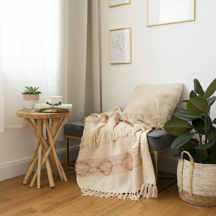 Bohemian deken - Basai 225 Roze/Creme