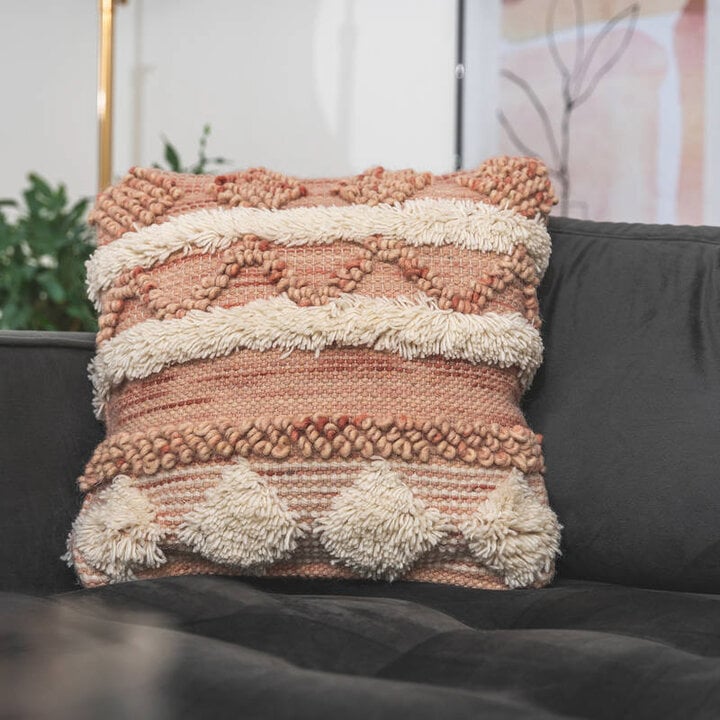 Bohemian kussen vierkant - Basai 225 Roze/Creme