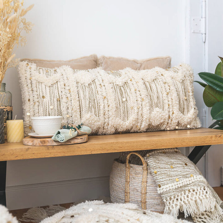 Bohemian kussen langwerpig - Basai 425 Creme/Groen