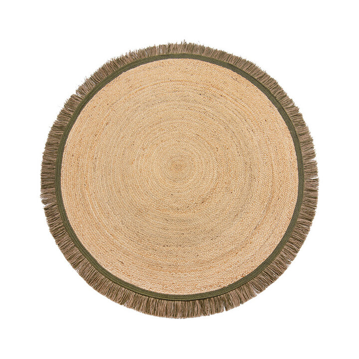 Rond jute vloerkleed - Kahano Naturel/Groen  - 1