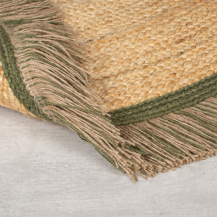 Rond jute vloerkleed - Kahano Naturel/Groen  - 4