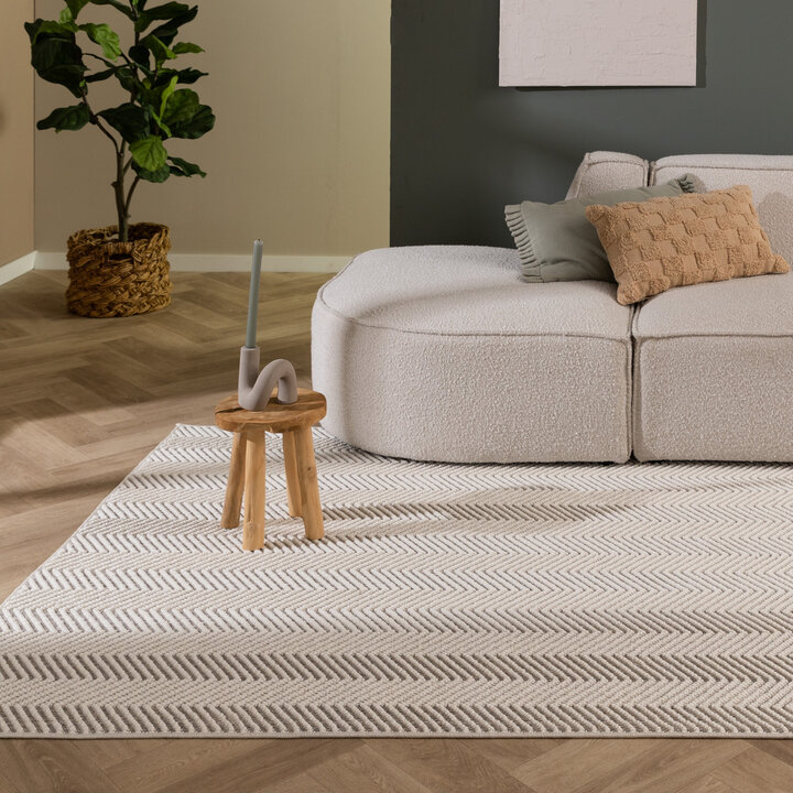 Duurzaam vloerkleed - Lorre Lines Creme/Grijs 