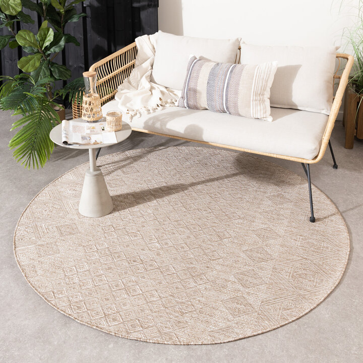 Rond jute buitenkleed - Atlas Geo Bruin/Creme 