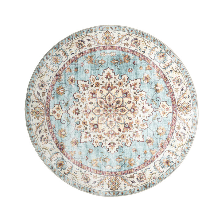 Rond vintage buitenkleed - Santo Medaillon Lichtblauw - 1