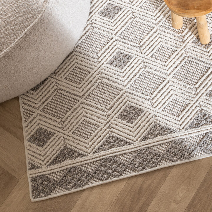 Duurzaam vloerkleed - Lorre Blocks Wit/Grijs  - 2
