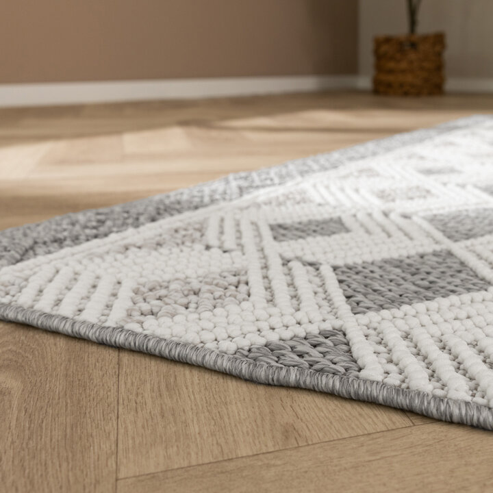 Duurzaam vloerkleed - Lorre Blocks Wit/Grijs  - 5