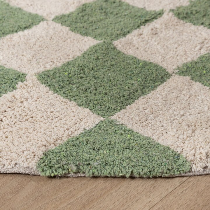 Rond retro vloerkleed - Gambit Groen/Wit - 5