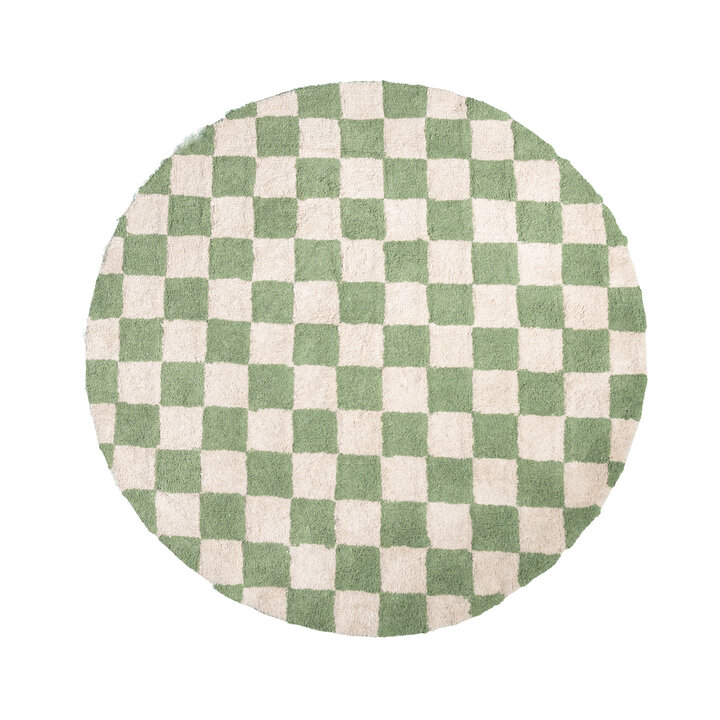 Rond retro vloerkleed - Gambit Groen/Wit - 1