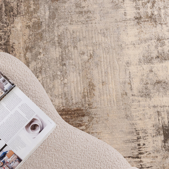 Rond abstract vloerkleed - Xavier Scratch Taupe/Grijs - 2