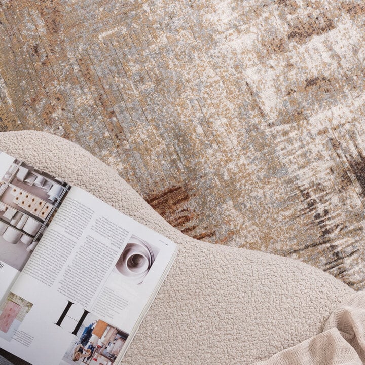 Rond abstract vloerkleed - Xavier Scratch Taupe/Rood - 2