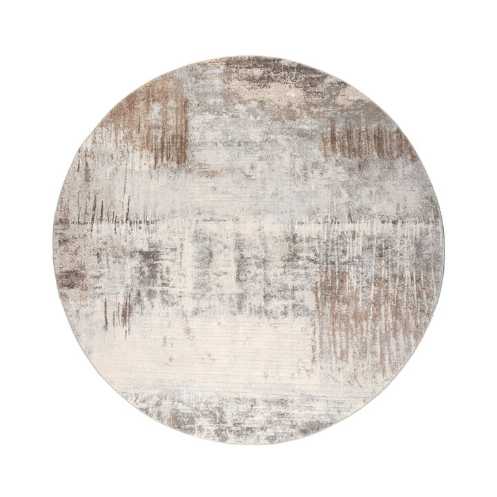 Rond abstract vloerkleed - Xavier Scratch Taupe/Grijs - 1