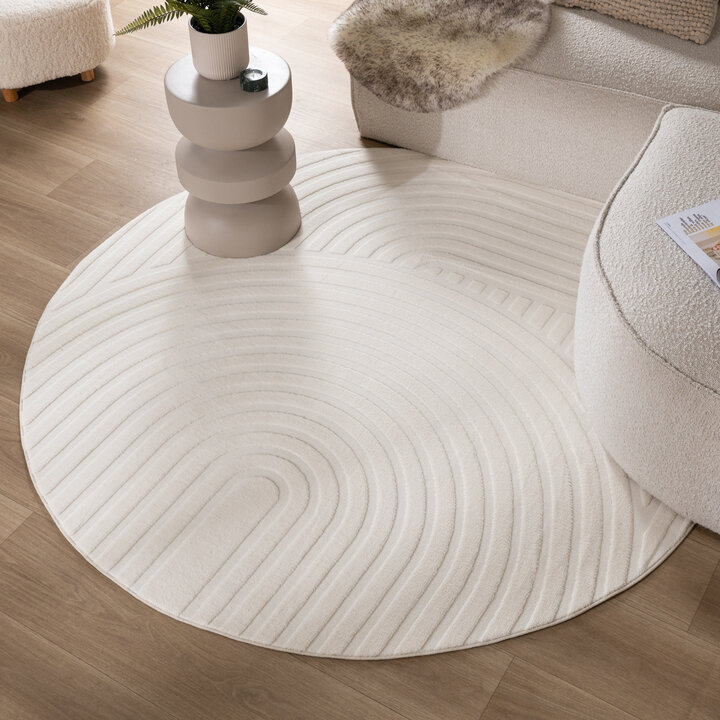 Rond Scandinavisch vloerkleed - Charm Curves Wit