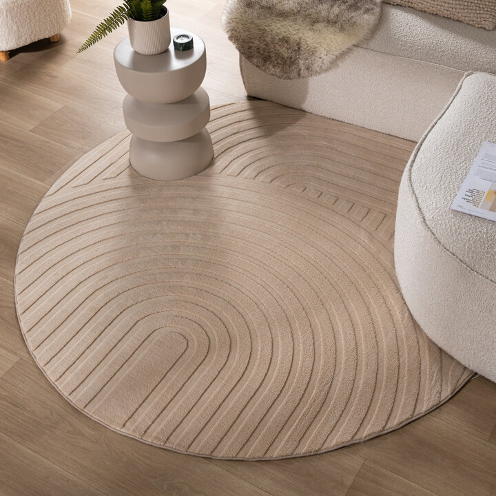 Rond Scandinavisch vloerkleed - Charm Curves Beige