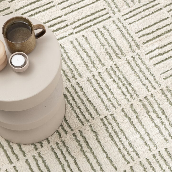 Scandinavisch vloerkleed - Yune Lines Creme/Groen - 2