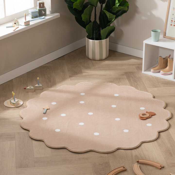 Rond wasbaar vloerkleed - Cloudy Stippen Beige - 2