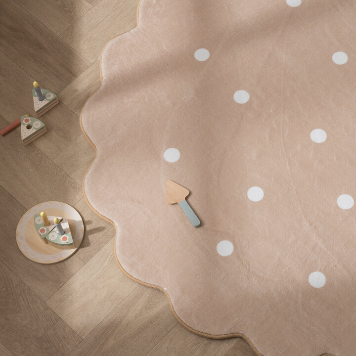 Rond wasbaar vloerkleed - Cloudy Stippen Beige - 3
