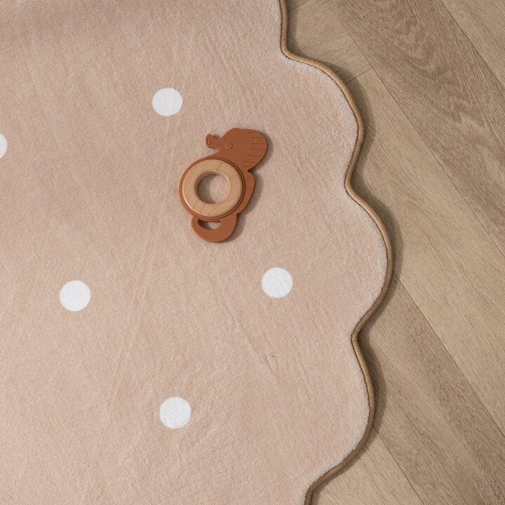Rond wasbaar vloerkleed - Cloudy Stippen Beige - 5