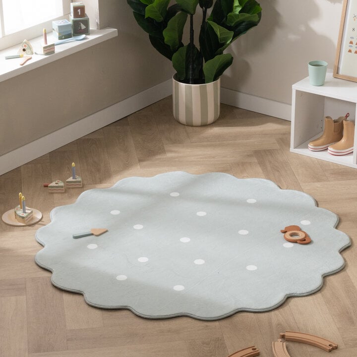 Rond wasbaar vloerkleed - Cloudy Stippen Mint - 2