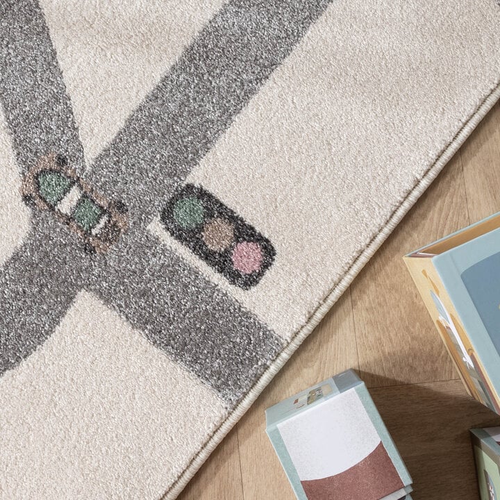 Kinderkamer vloerkleed - Bowie Autoweg Creme - 2