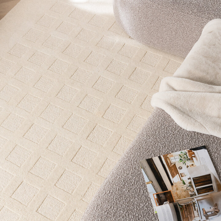 Handgeweven vloerkleed - Candice Cube Creme - 2