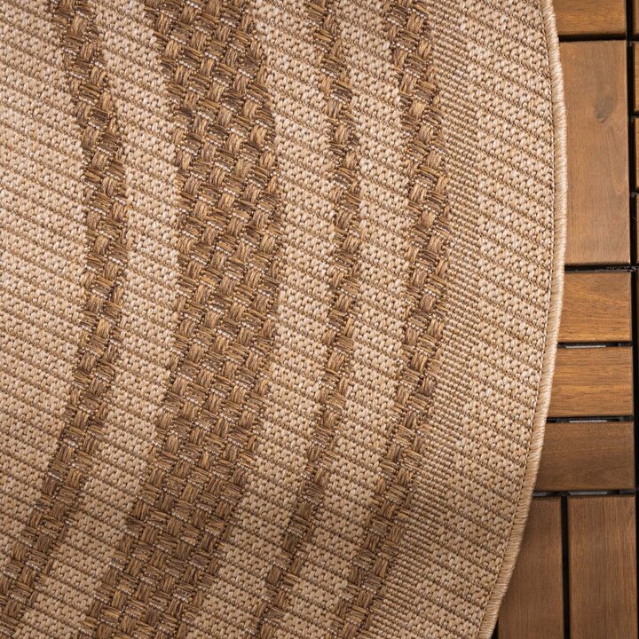 Rond jute buitenkleed - Mavi Border Creme/Bruin  - 4