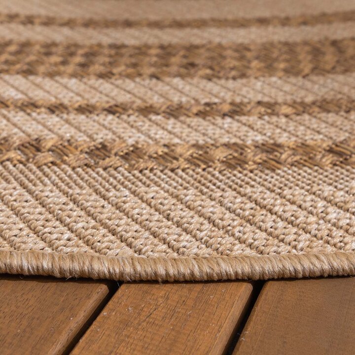 Rond jute buitenkleed - Mavi Border Creme/Bruin  - 5